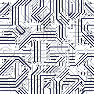 Microchip Board Seamless Pattern, Vector Background. Circuit Board Technology Electronics Wallpaper Repeat Design.