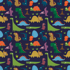 Seamless pattern with Cartoon funny dinosaurs