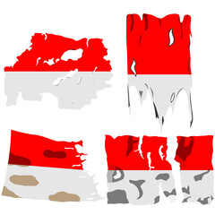 set of four flags, illustration of torn flags, Indonesia flag