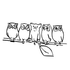 cute vector pig and owls on the branch