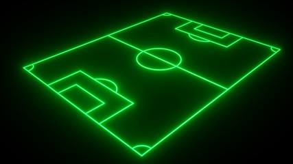 Soccer Field With Green Neon Lights - 3D Illustration