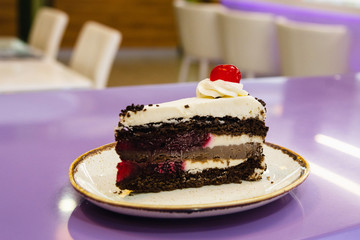 piece of cake on table in plate