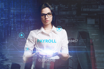 The concept of business, technology, the Internet and the network. A young entrepreneur working on a virtual screen of the future and sees the inscription: Payroll
