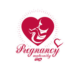 Human fetus hand-drawn vector emblem isolated on white. New life conceptual symbol. Pregnancy support and mother care abstract icon