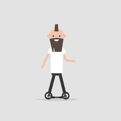 Young character rides on skate cycle.flat cartoon design