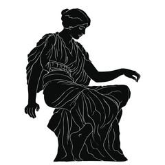 Profile of an ancient greek woman in a tunic. Vector oval medallion isolated on white background.