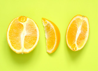 Fresh oranges, Healthy fruits. Juicy orange cut in half to make orange juice for Breakfast.
