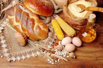 Bakery products, eggs, corn, cornmeal