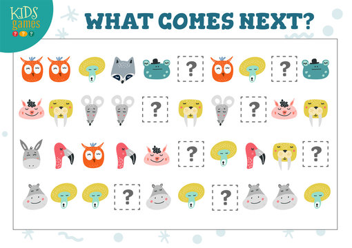 What comes next kids educational activity vector illustration