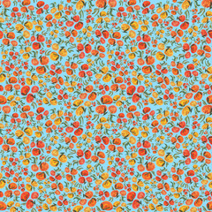 Seamless watercolor pattern with tangerines for fabrics, textiles, wallpaper and women's clothing. Hand painted.