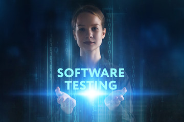 The concept of business, technology, the Internet and the network. A young entrepreneur working on a virtual screen of the future and sees the inscription: Software testing
