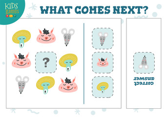 What comes next kids educational activity vector illustration