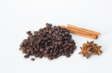coffee,chocolate,beans,background,spices,anise,cinnamon,sweet,food,brown,nut,dessert,gourmet,almonds,spice,sugar,wooden,tasty,broken,white,cocoa,closeup,delicious,black,orange,isolated,close,snack,mil
