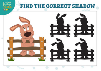 Find the correct shadow for cute dog on the fence educational preschool kids game