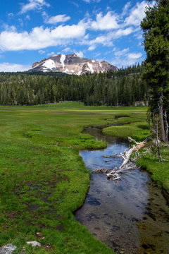 Mt Lassen and meadow with creek