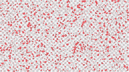 Red on Transparent background Vector. Design element for wallpaper, textiles, packaging, printing, holiday invitation for birthday. Red hearts of confetti crumbled. Stylish background.
