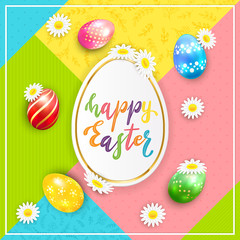 Colorful Background with Lettering Happy Easter and Eggs