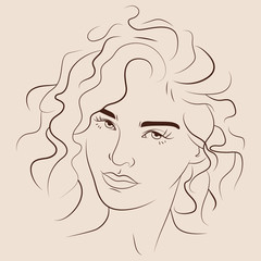 Vector Illustration Beautiful Woman Face Hand Drawn 