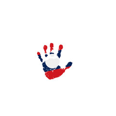 Laos flag and hand on white background. Vector illustration