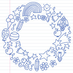 Fototapeta premium Children garden, Patern, Hand drawn children garden elements pattern, doodle illustration, Vector, illustration.