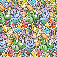 Fototapeta premium Seamless vector pattern with cute cartoon monsters and beasts. Nice for packaging, wrapping paper, coloring pages, wallpaper, fabric, fashion, home decor, prints etc