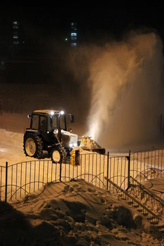 ussia, Krasnoyarsk region, Igarka city,  January 2017: Cleaning of the territory from snow.