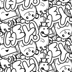 Seamless vector pattern with cute cartoon monsters and beasts. Nice for packaging, wrapping paper, coloring pages, wallpaper, fabric, fashion, home decor, prints etc