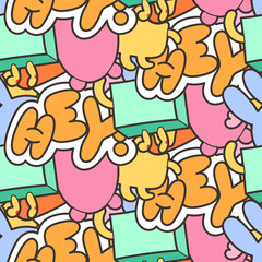 Seamless vector pattern with cute cartoon monsters and beasts. Nice for packaging, wrapping paper, coloring pages, wallpaper, fabric, fashion, home decor, prints etc