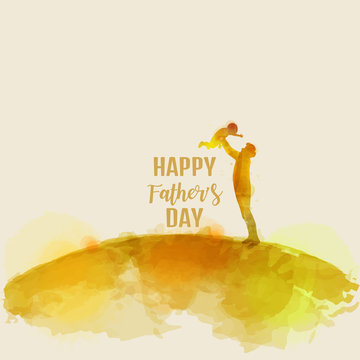 Father holding baby silhouette plus abstract watercolor painted. Happy father's day. Digital art painting.