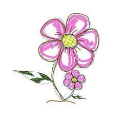 Pink flower cartoon vector hand writing.