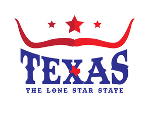 Texas Logo design concept with Star, Longhorn sign and small map, Vector EPS 10.