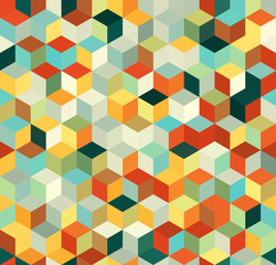 Seamless pattern with colorful cubes. Multicolor hexagons background.