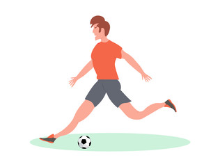 Fototapeta na wymiar Soccer player kicking the ball in stadium. Vector Illustration