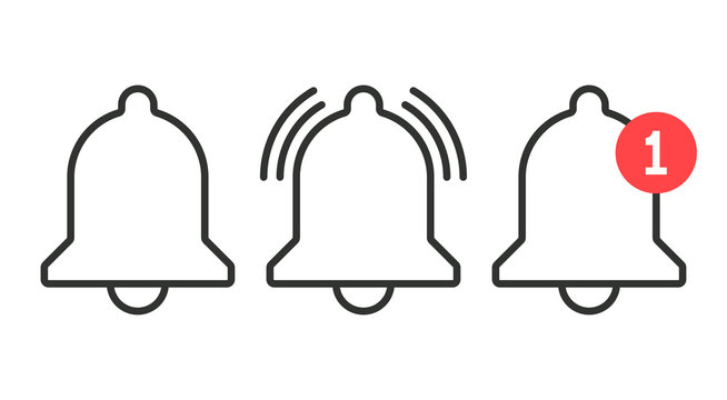 Notification Icon. Vector Bell Icons In Line Art Style