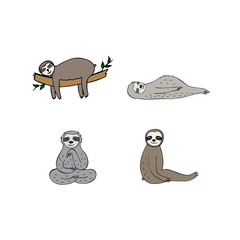 Collection of colorful hand drawn sloths.