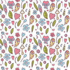 Sewing fabric with Hand drawn doodle love seamless pattern for wedding ...