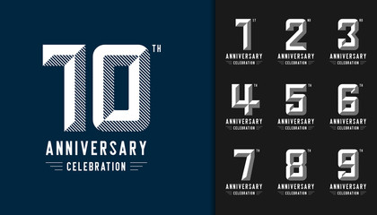 Set of anniversary logotype. Modern anniversary celebration icons. Design for company profile, booklet, leaflet, magazine, brochure, invitation or greeting card.