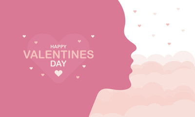 Happy Valentines Day. A holiday of love. Silhouette of a couple of lovers on sky background. The traditional time for romantic dates, as well as shopping on sales. Postcard, poster, invitation, banner