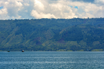 Fototapeta na wymiar Beautiful nature view of lake Toba from Berastagi, Medan, Indonesia.