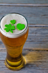 St Patrick's day beer with green shamrock