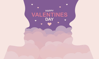 Happy Valentines Day. A holiday of love. Silhouette of a couple of lovers on sky background. The traditional time for romantic dates, as well as shopping on sales. Postcard, poster, invitation, banner