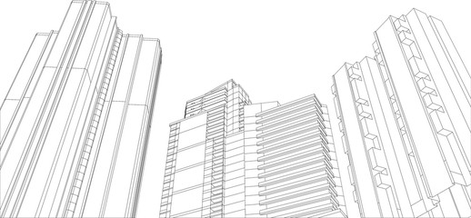 Abstract 3D render of building - Vector