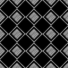 Trendy seamless pattern designs. Black-and-white figures drawn in ink. Vector geometric background. Can be used for wallpaper, textile, invitation card, wrapping, web page background.