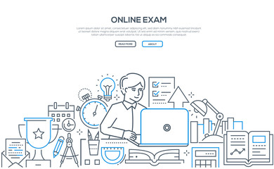 Fototapeta na wymiar Online exam - modern line design style web banner