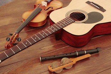 Musical Instruments Country Acoustic Guitar, Violin, Pipe, Maracas, Rumba