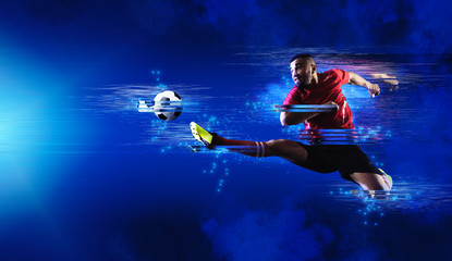 Soccer player art. Creative image template flyers, banners
