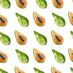 seamless pattern of watercolor papaya for background, textile