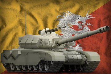 heavy tank on the Bhutan national flag background. 3d Illustration