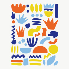 Fototapeta premium Trendy vector color abstract pieces. Paper cutouts. Hand drawn modern design for card, print on clothes.