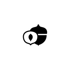 Obraz premium Oaknut or acorn, tree nut simple vector black icon. Oak nut, tree nuts isolated vector symbol. 